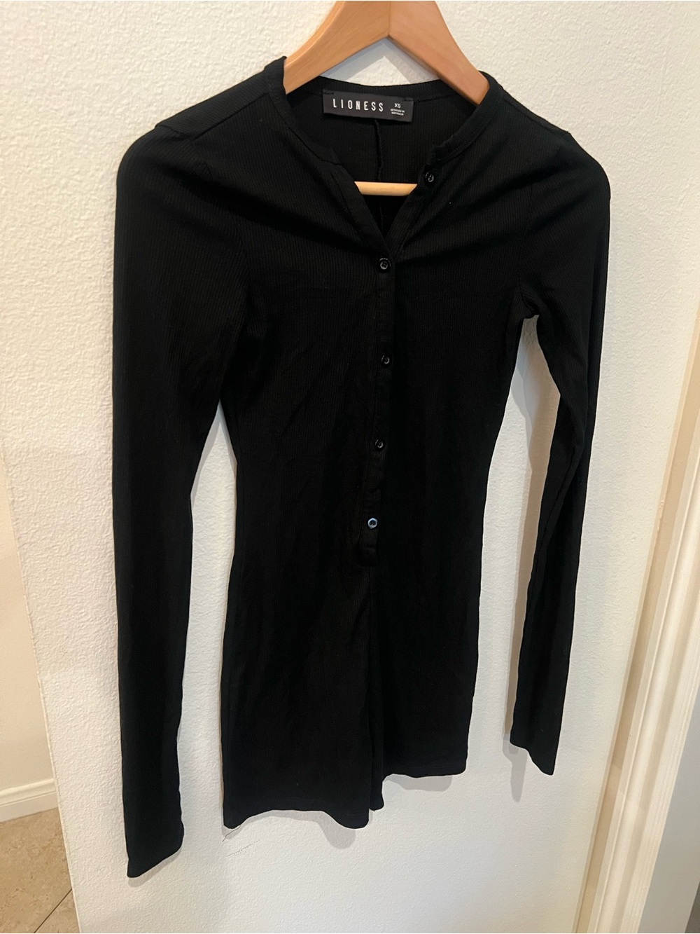 Lioness Black Ribbed Long Sleeve Buttoned Short Romper